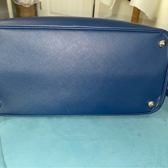Prada Blue Saffiano Leather Double Twist Lock Cuir Twin Top Handle/Satchel - Picture 11 of 16